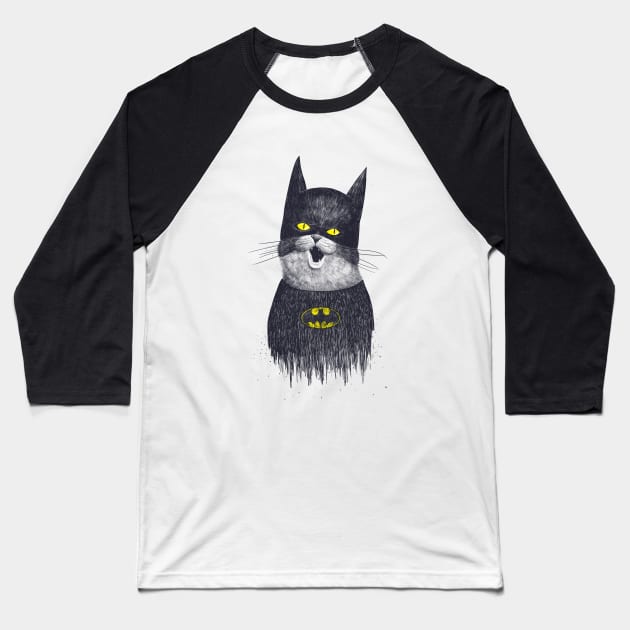 Super cat on black Baseball T-Shirt by kodamorkovkart